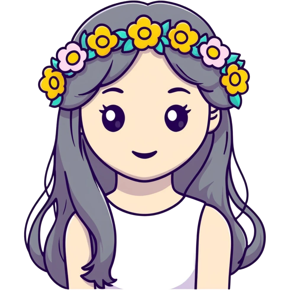 cute girl with long hair and flower crown emoji