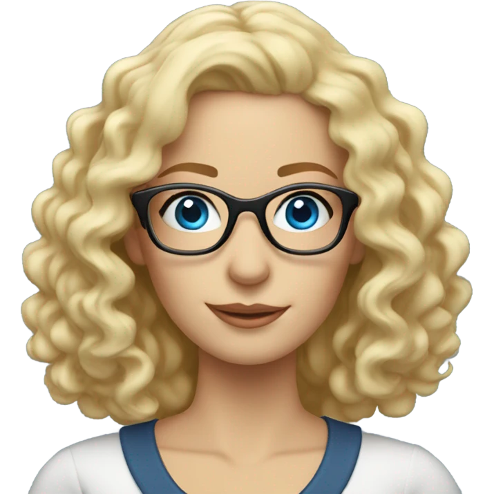 Woman teacher blonde long curly hair glasses blue eyes with book emoji
