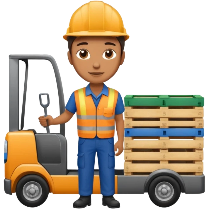 Worker with pallet in truck, import. emoji