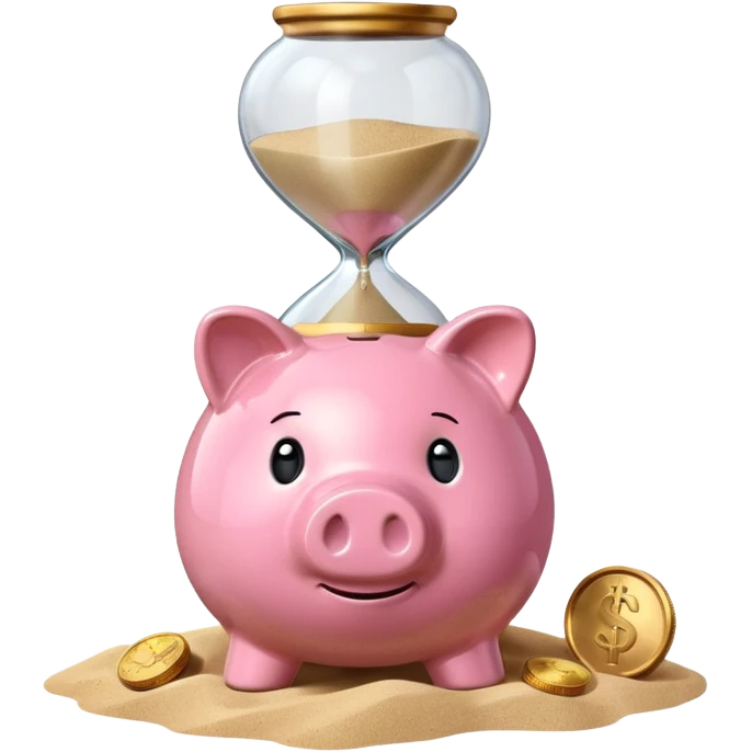 A piggy bank with a coin and an hourglass ⏳ beside it, symbolizing saving over time for retirement. emoji