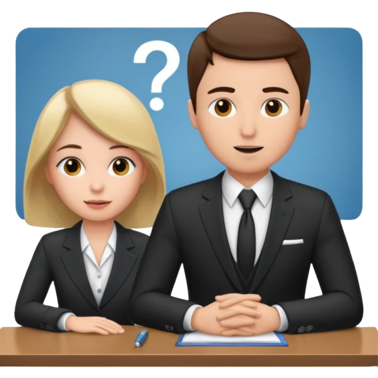 un recruteur qui pose une question à son bureau à un candidat emoji