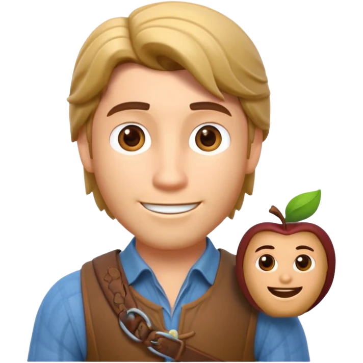 Crie um emoji 3D estilo Apple inspirado no personagem Flynn Rider (José) de Enrolados: pele clara, cabelo castanho, sorriso charmoso, sobrancelha arqueada, expressão confiante e divertida emoji