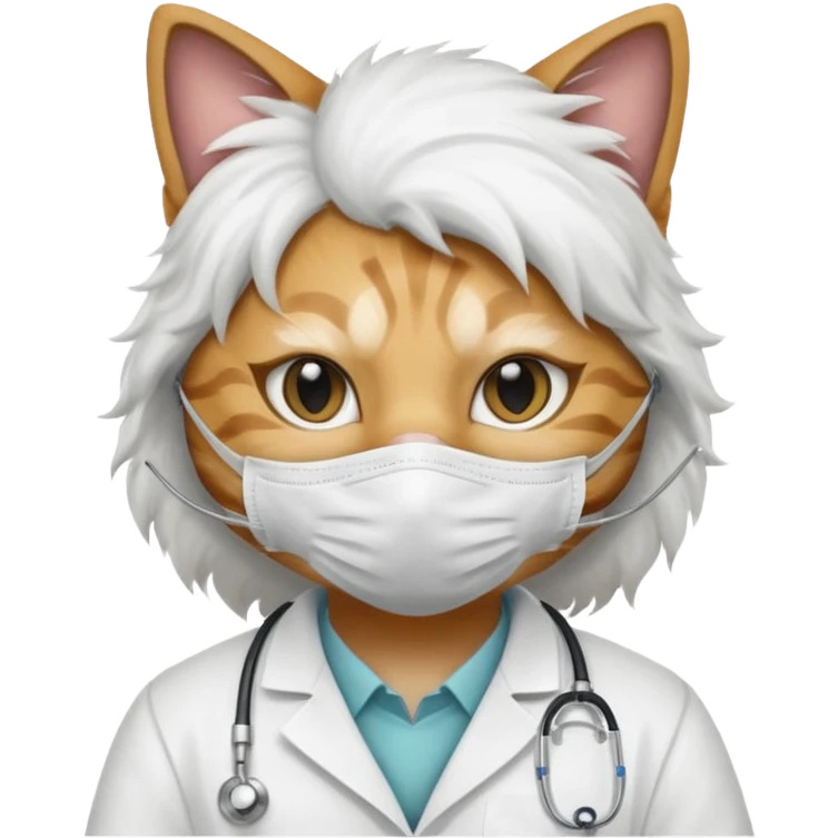 doctor cat, white coat, dust mask emoji