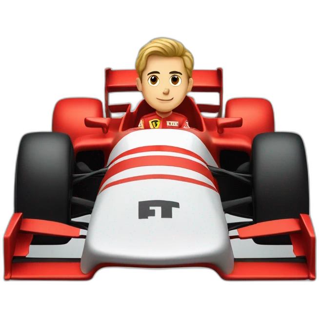 Smart young man racing in Ferrari formula one car emoji