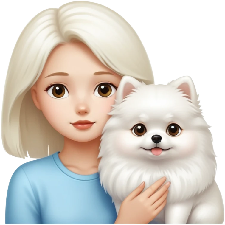 Girl looks at WHITE white Pomeranian dog emoji