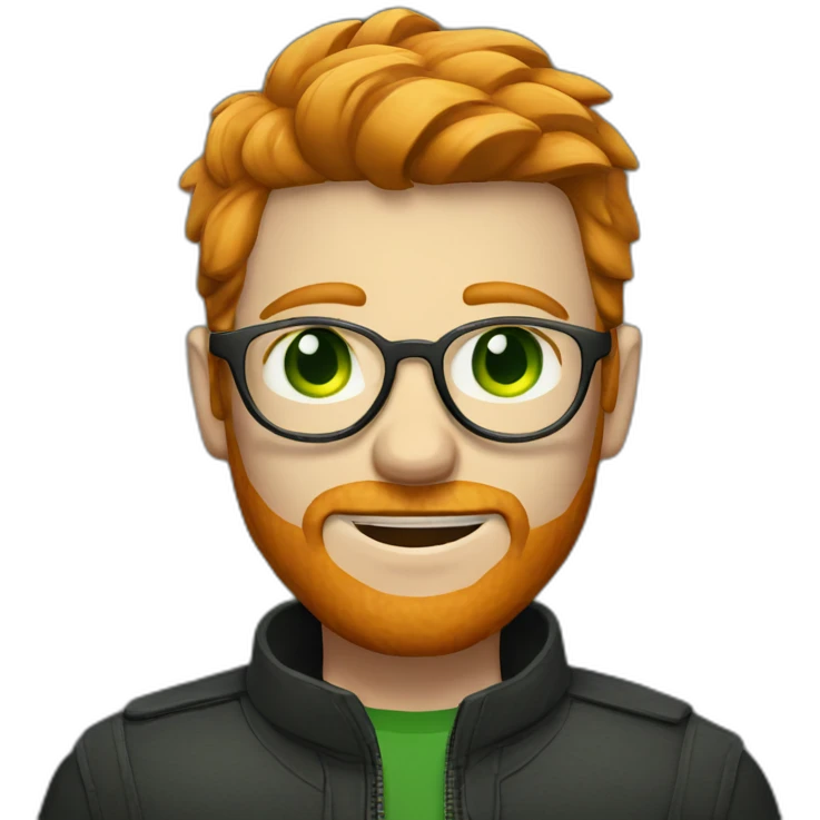 ginger guy with metal circle glasses, short hair and stubble, green eyes emoji
