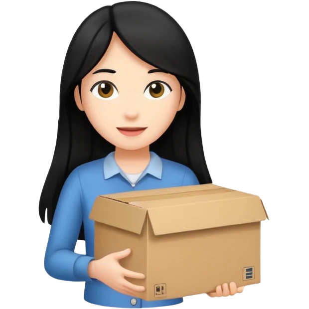 long black haired woman holding cardboard box emoji
