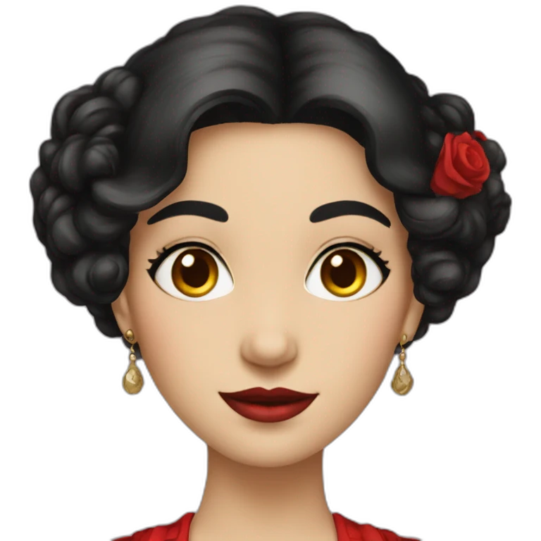 A Victorian noblewoman with black hair, red eyes, and wearing a red dress  emoji