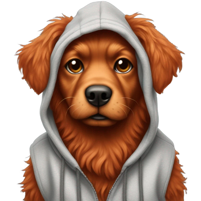 Red fluffy dog wearing hoodie emoji
