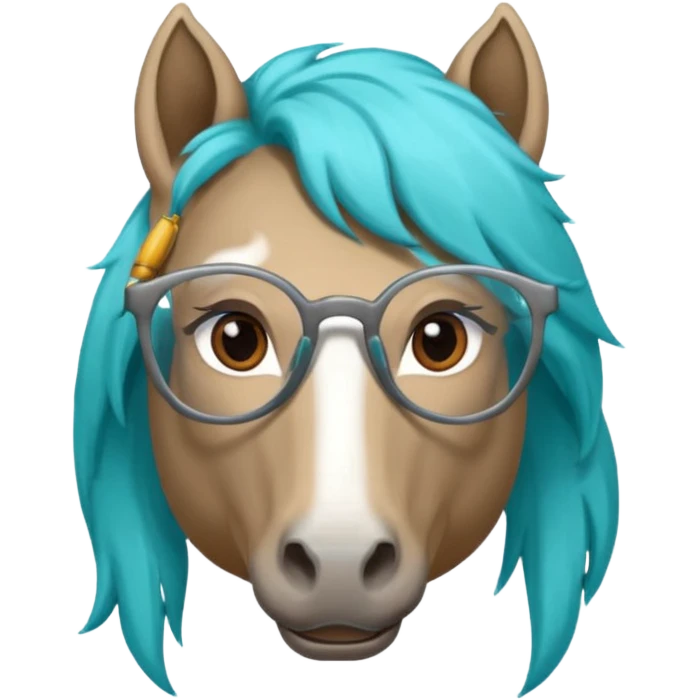 grey horse head with turquoise hair and glasses emoji