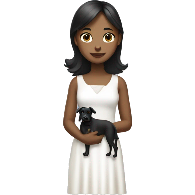 girl in white dress with black dog emoji