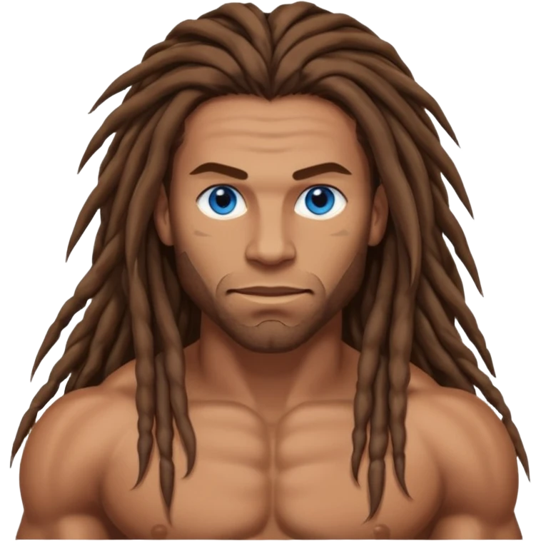 muscular man with long brown dreads and blue eyes emoji