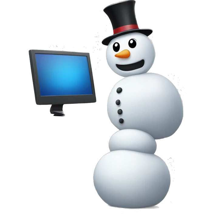 snowman at desk with computer emoji