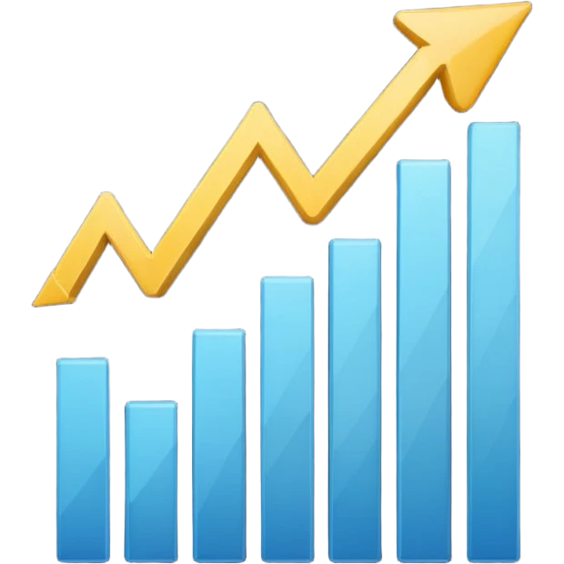 Create an emoji that shows a rising stock chart with a single upward arrow and a small company building symbol. emoji