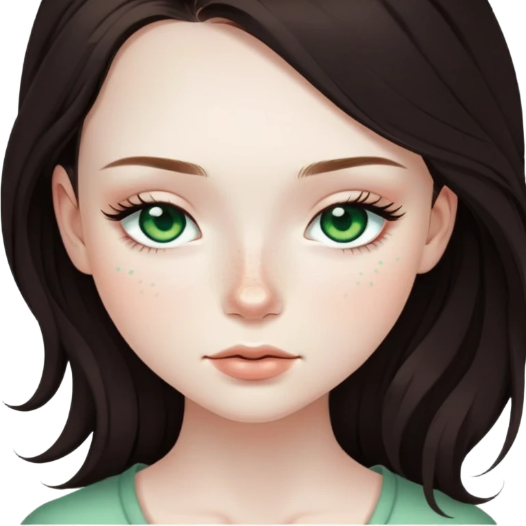 pretty girl with pale skin, freckles, green eyes, long lashes, dark brown long hair with closed eyes emoji