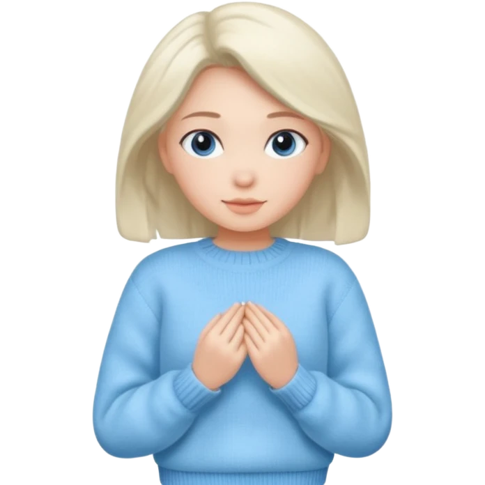 sky-blue Girl's wool sweater with light fabric folds and soft shading, casual style, Knitten.only wool sweater. emoji