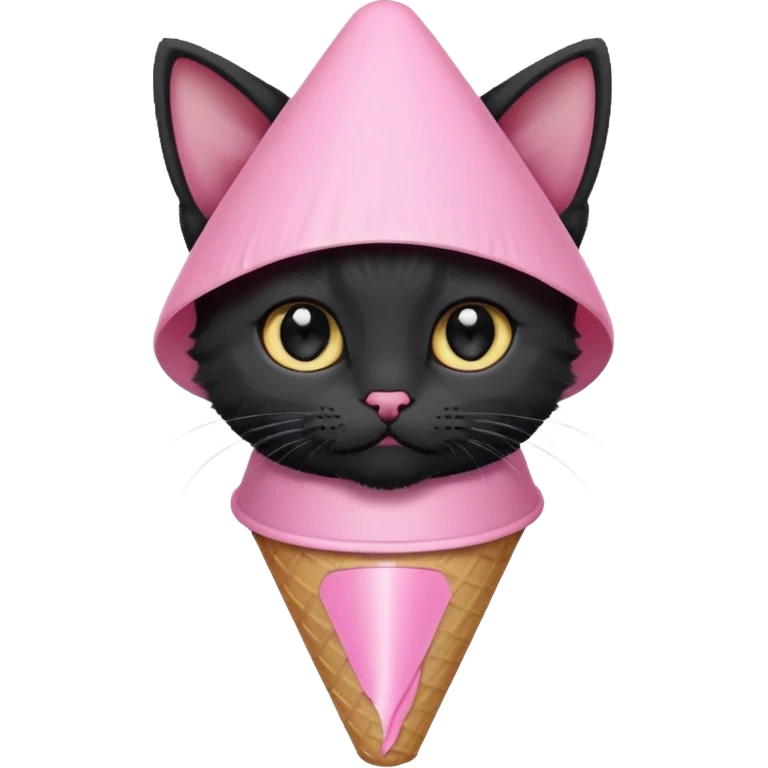 A mostly black kitten with a white chest and a plastic cone on around his head after surgery emoji