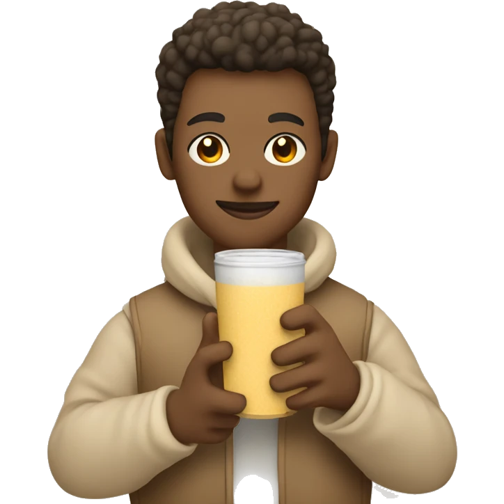 Holding cozy drink in hand beige color emoji