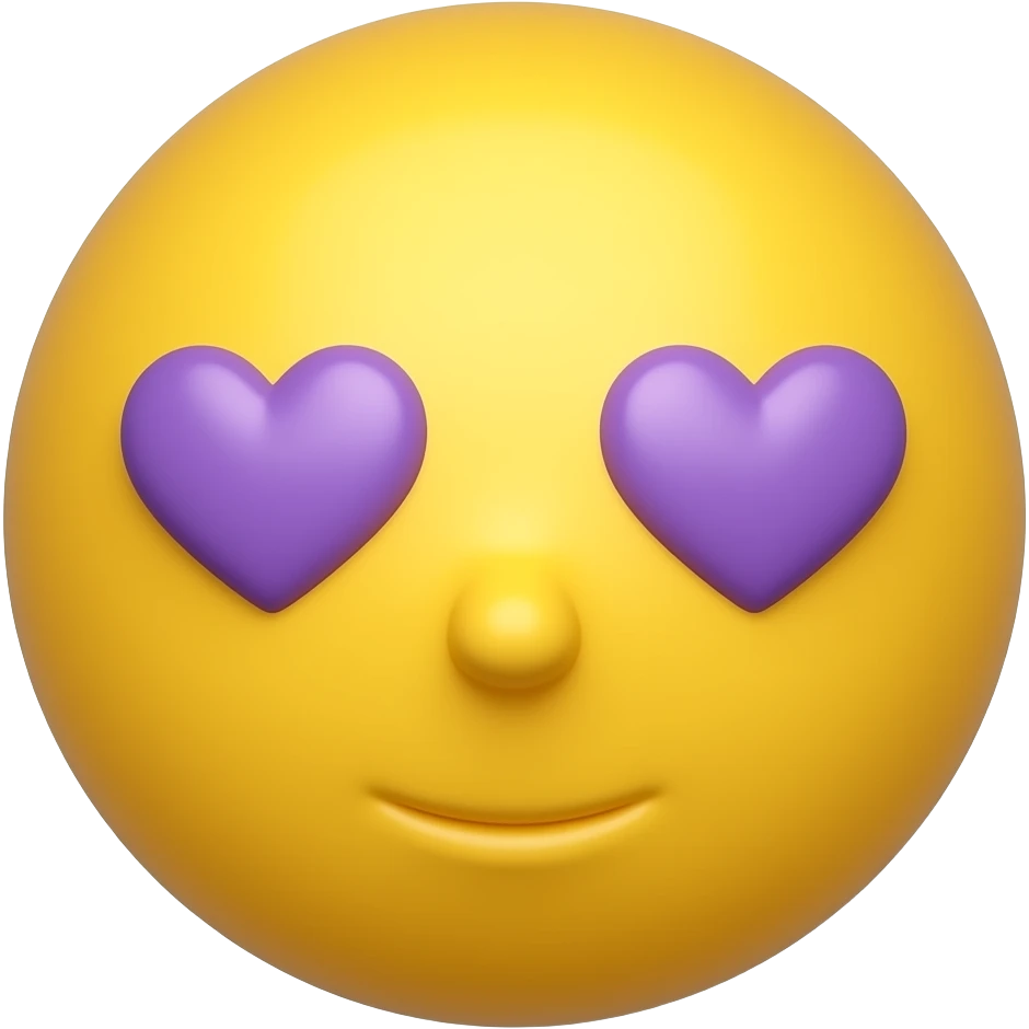 3D Classic  Yellow Round Emoji face with Purple Heart Shaped eyes emoji