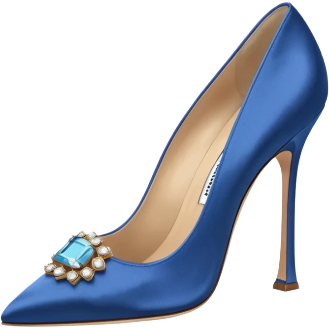 manolo blahink one pair 90's satin pump with jewellry at front blue emoji