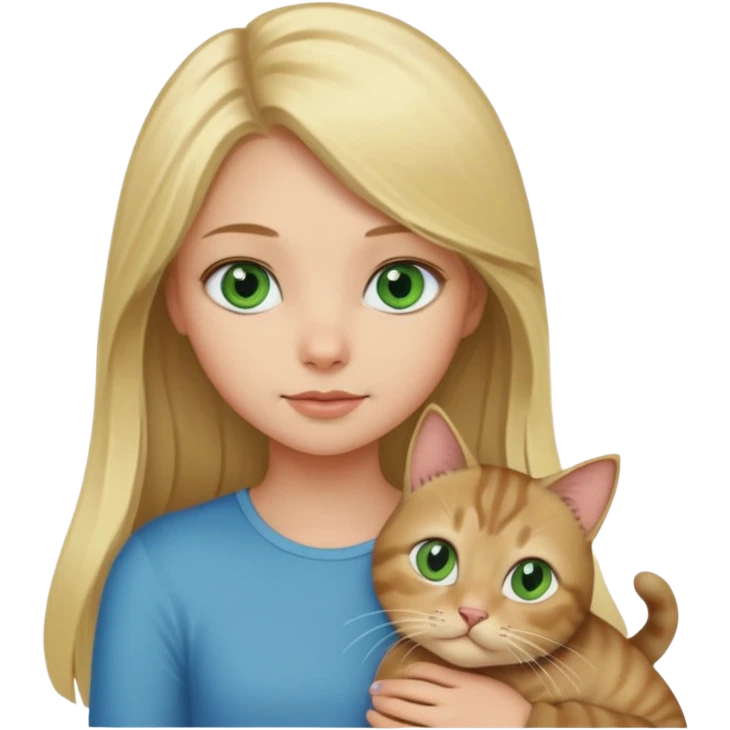 blonde girl with long blonde hair and blue eyes with tabby brown cat with green eyes and chubby gray cat with big green eyes emoji