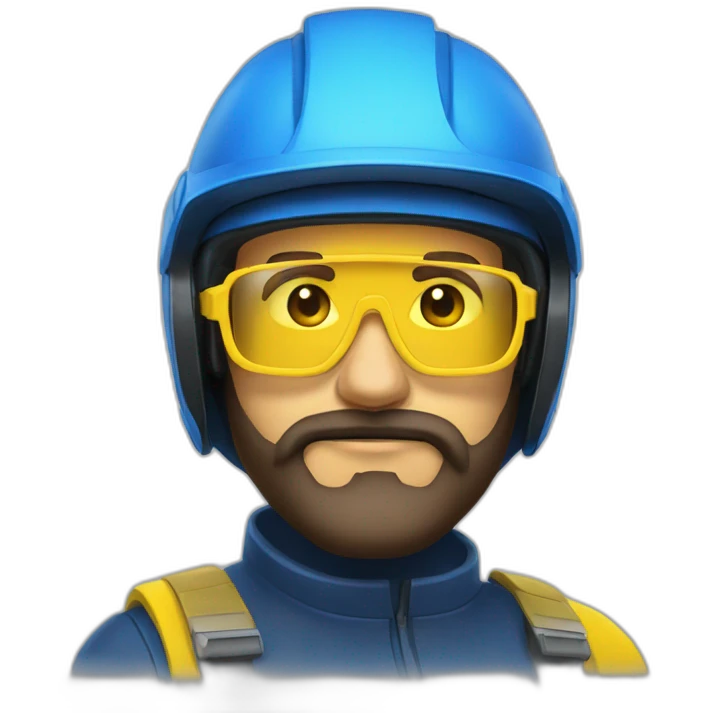 beard men in blue helmet and yellow contraction glasses emoji