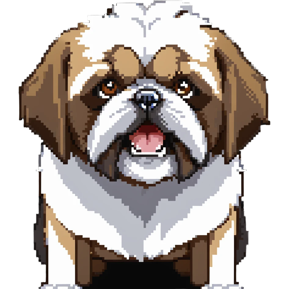 shih tzu dog with an angry expression, furrowed brows, small snout, long fur, tiny paws, growling emoji