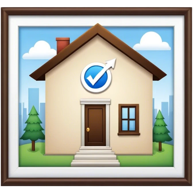 Stock market arrow behind the house emoji