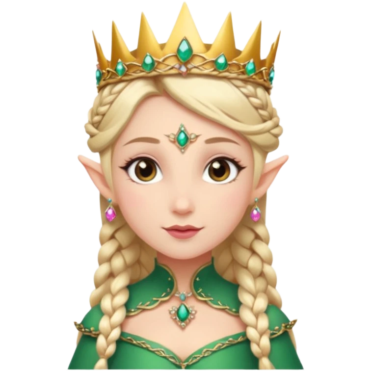 royal elf princess, elegant side braid, jeweled crown emoji