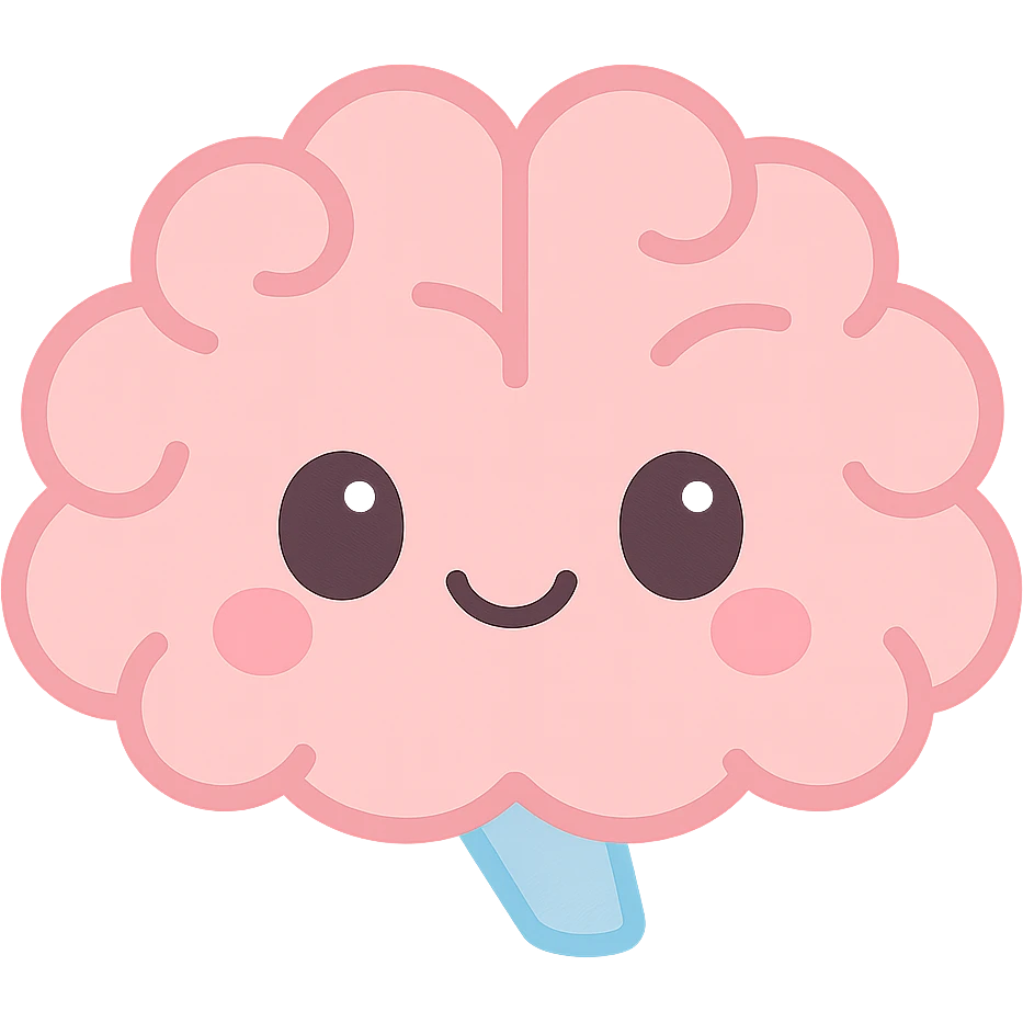 kawaii brain with a happy face, soft colors, minimal details emoji