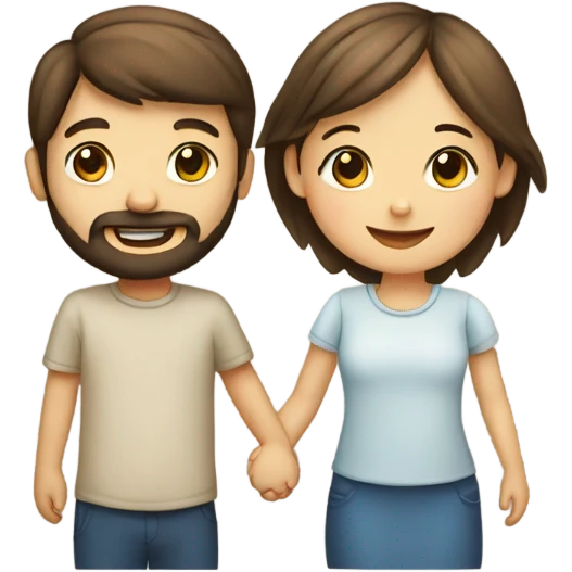 smiling boy with beard and smiling girl holding hands  emoji