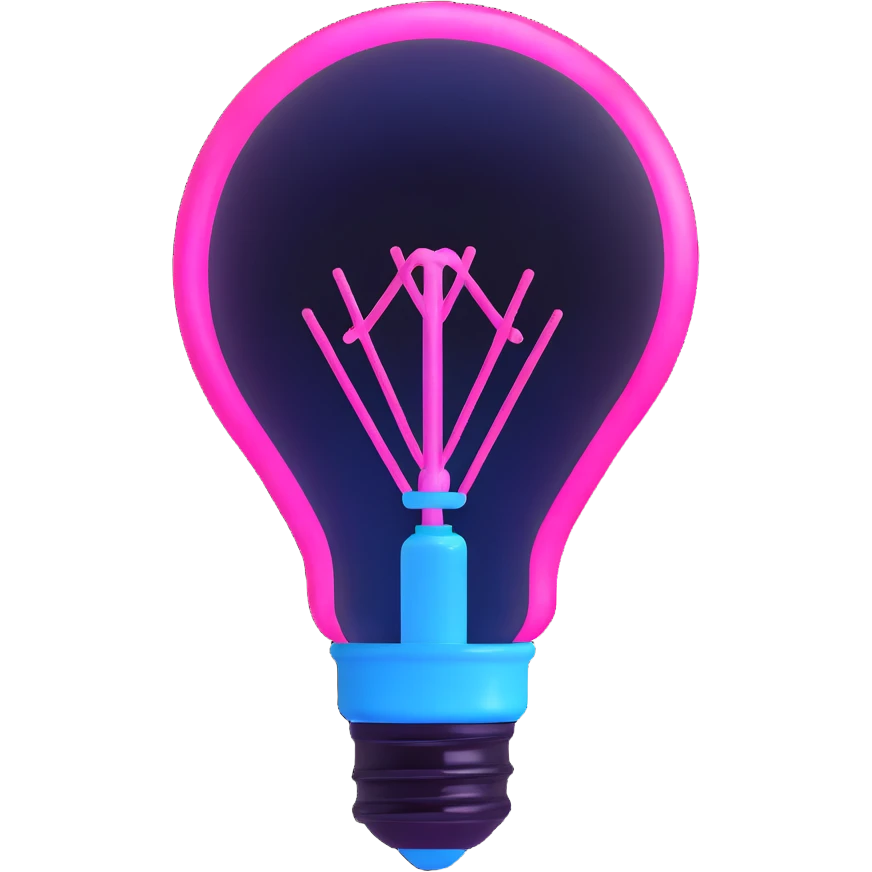neon lightbulb glowing blue and pink with soft glossy highlight and modern minimal shape emoji