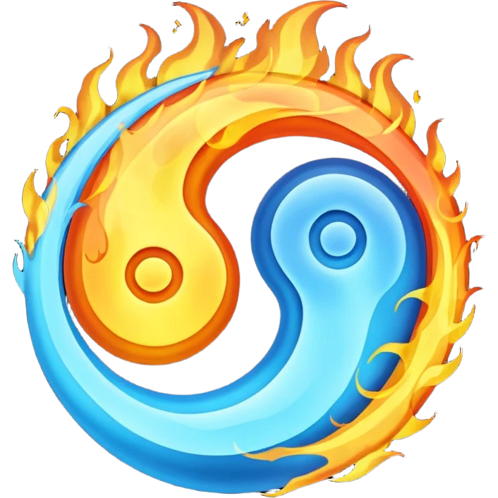 The fire and water emojis are in the form of the yin-yan symbol in front of a completely black background. emoji