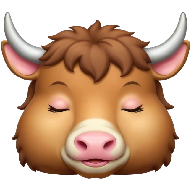 Meme-Worthy Cute Sleeping Domestic Ox Portrait Emoji, Head resting peacefully with a contented smile, showcasing a massive, sturdy build and a luxuriously soft hide, eyes gently closed in serene, restful slumber, Simplified yet hilariously adorable features, highly detailed, glowing with a soft, drowsy natural light, high shine, relaxed and utterly lovable, stylized with an air of playful laziness, soft glowing outline, capturing the essence of a sleeping ox that feels destined to become the next viral sensation of adorable rest! emoji