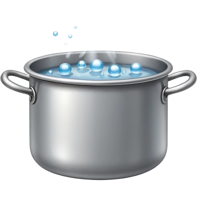 small metal pot filled with boiling water on a stove, visible hot steam and rising bubbles, realistic heat effect, shiny pot surface, bright lighting, clean white background

 emoji