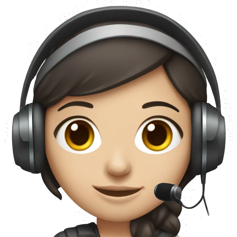 white Girl with dark hair support operator with headphones with microphone emoji