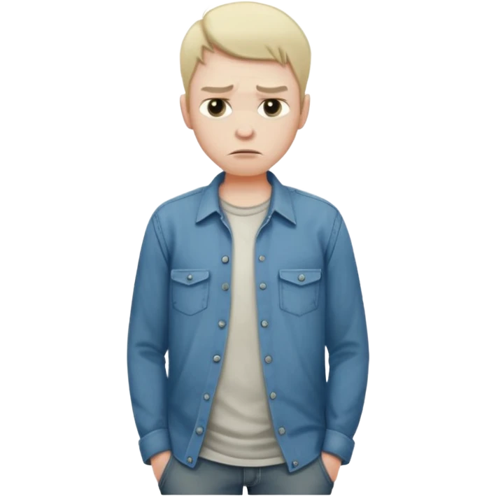 A sad man turns his pockets outside out and looks sadly at the camera emoji