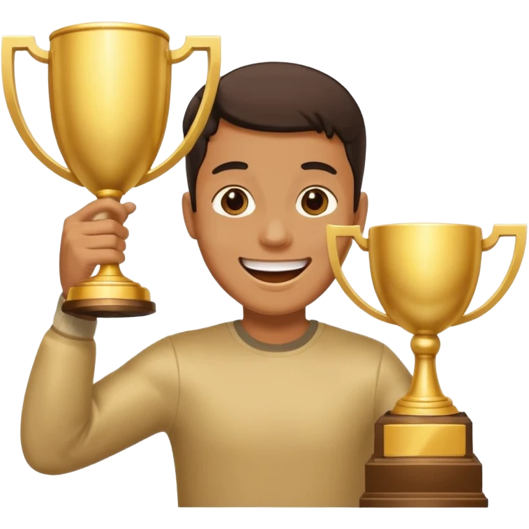 person holding a big gold trophy, excited, fun, expressive emoji