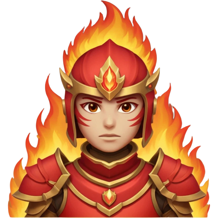 desert fire warrior portrait, head and shoulders only, red-gold armor collar, glowing fire accents, powerful gaze, fantasy desert vibe, 3D cartoon, mobile game icon style, clean background, no text, no watermark
 emoji