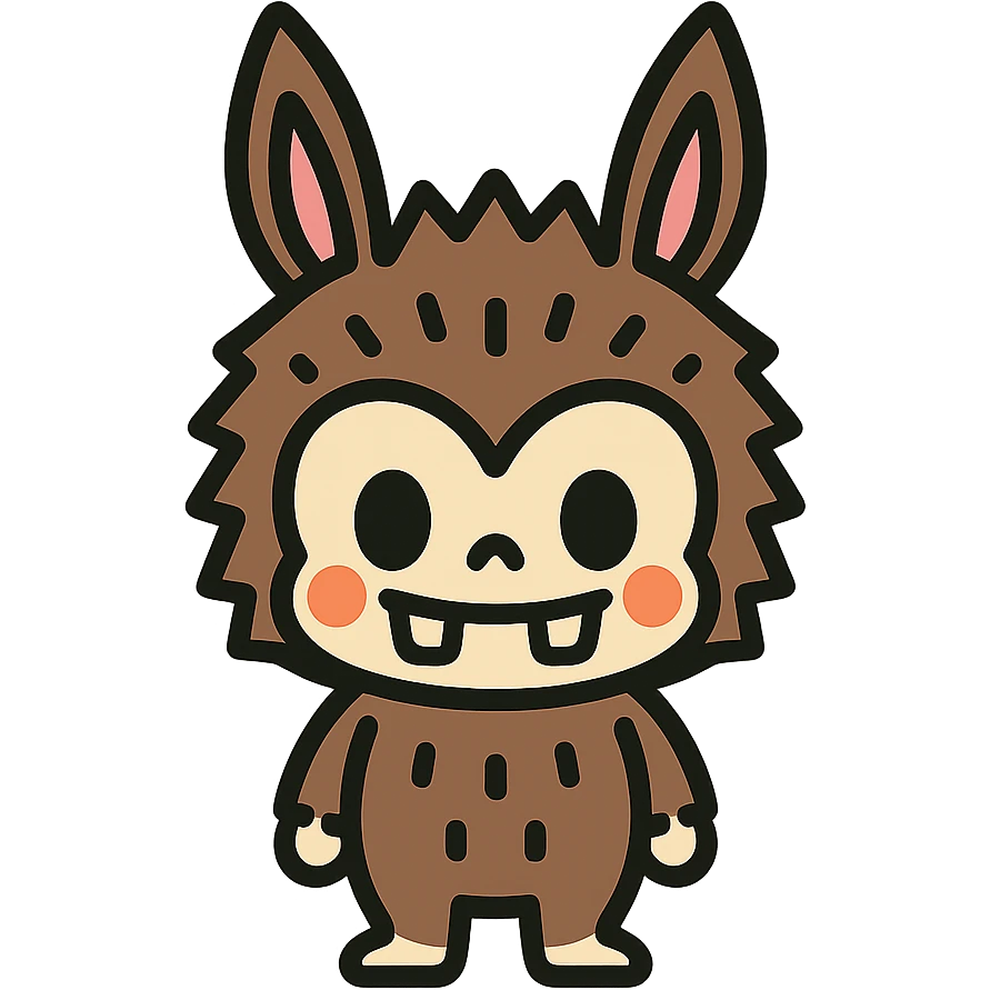 Labubu character as a color outlined icon, black outlines with subtle color accents emoji