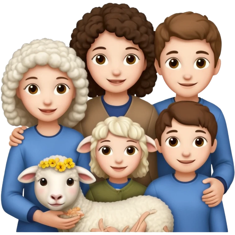3 girls withe and 2 boys withe and a sheep emoji