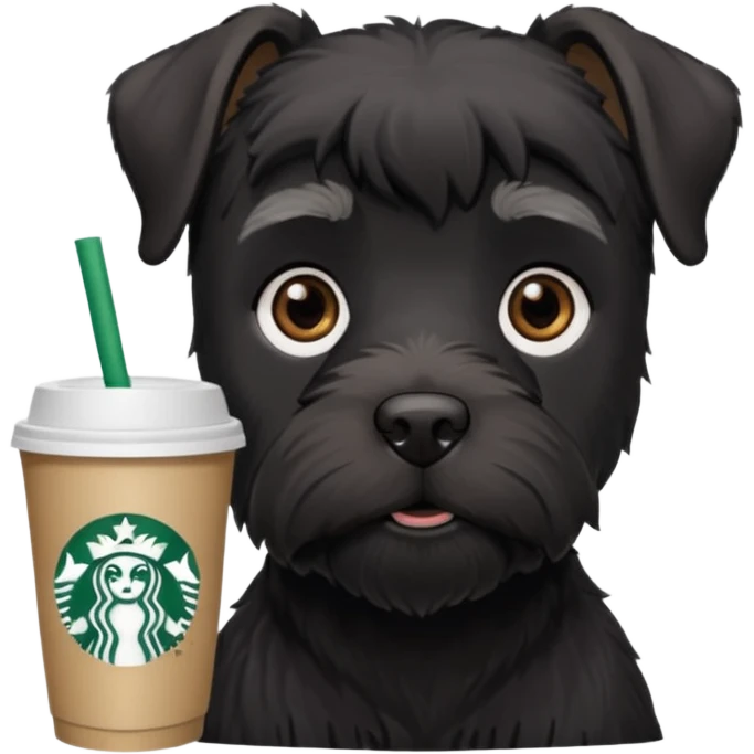 All Black schnauzer with a Starbucks cup emoji