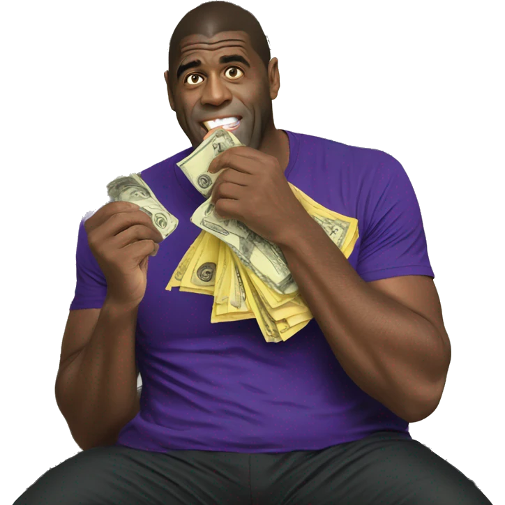 Magic Johnson eating a dollar bill emoji