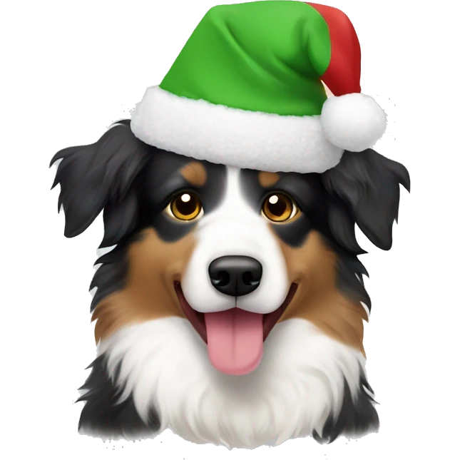 Australian Shepherd mixed with poodle Christmas hat on top emoji