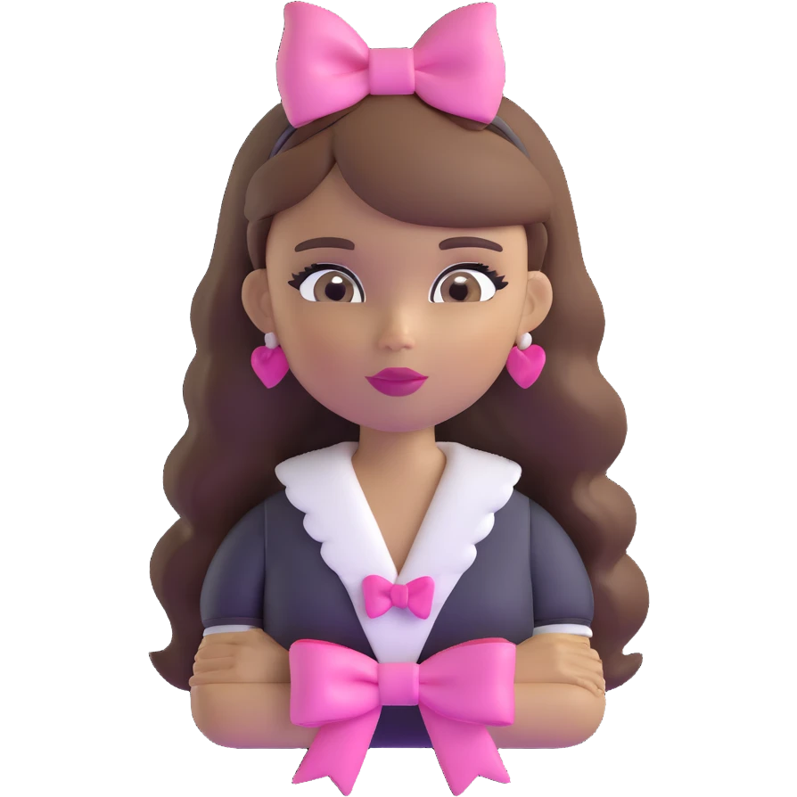 Bratz character with brown hair and pink bow emoji