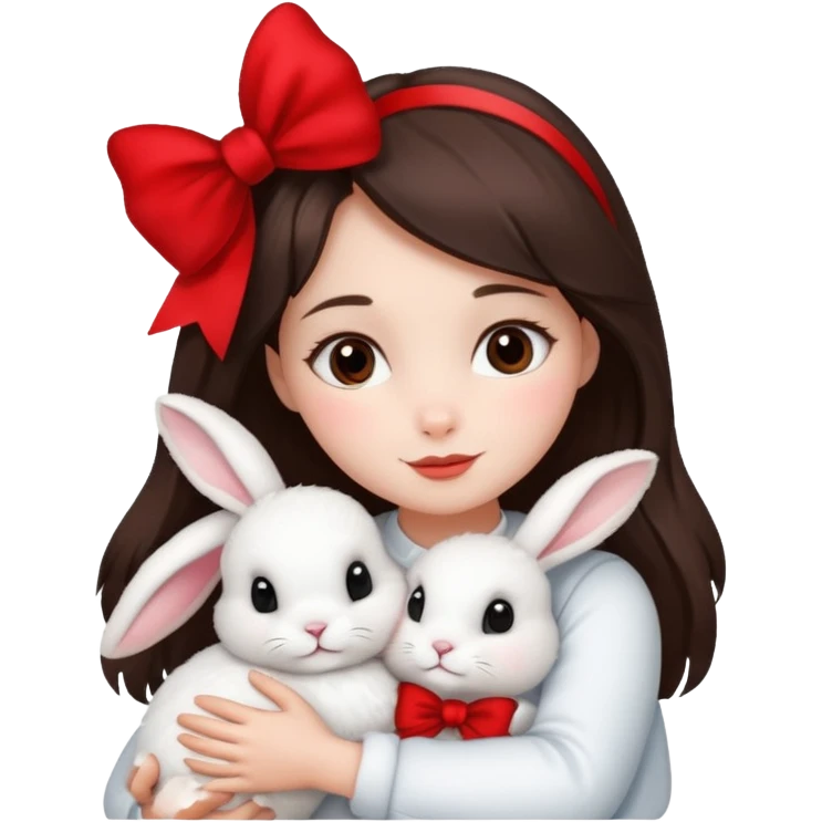 Brunette hugging rabbit christmas emoji