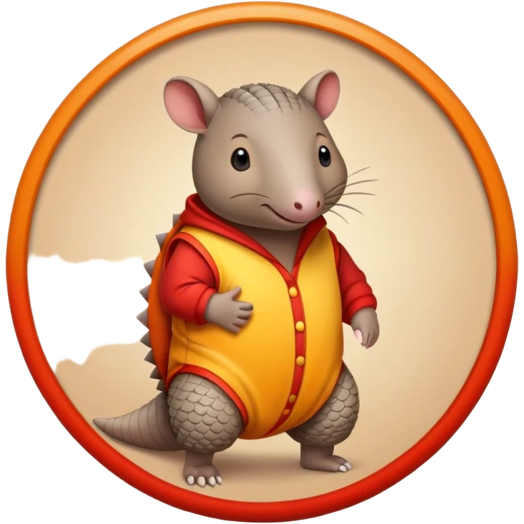 armadillo wearing pajamas with red, orange, and yellow colors inside a circle emoji
