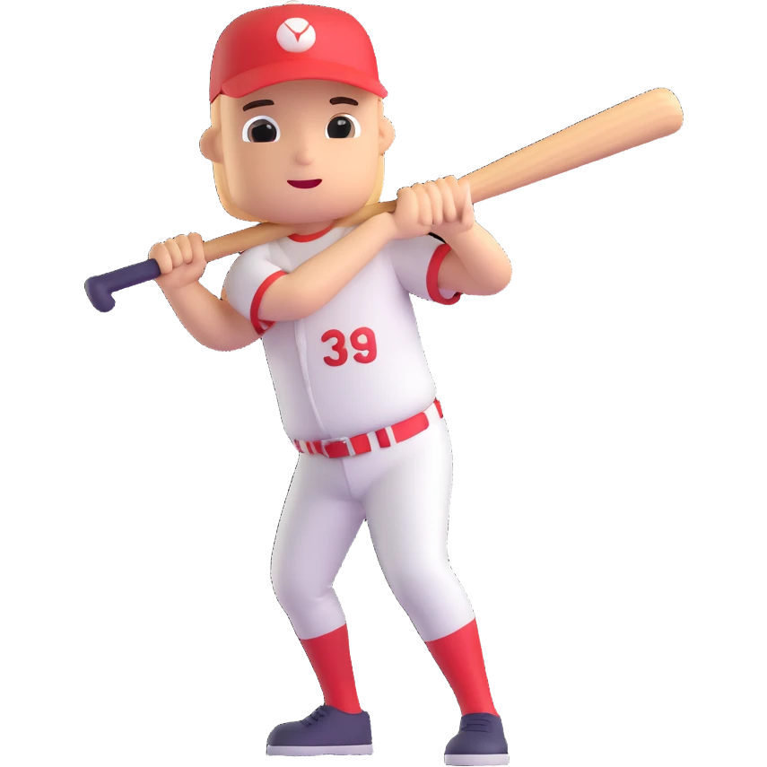 Make the baseball bat character all the same color and render it in a 3D style with no background. emoji