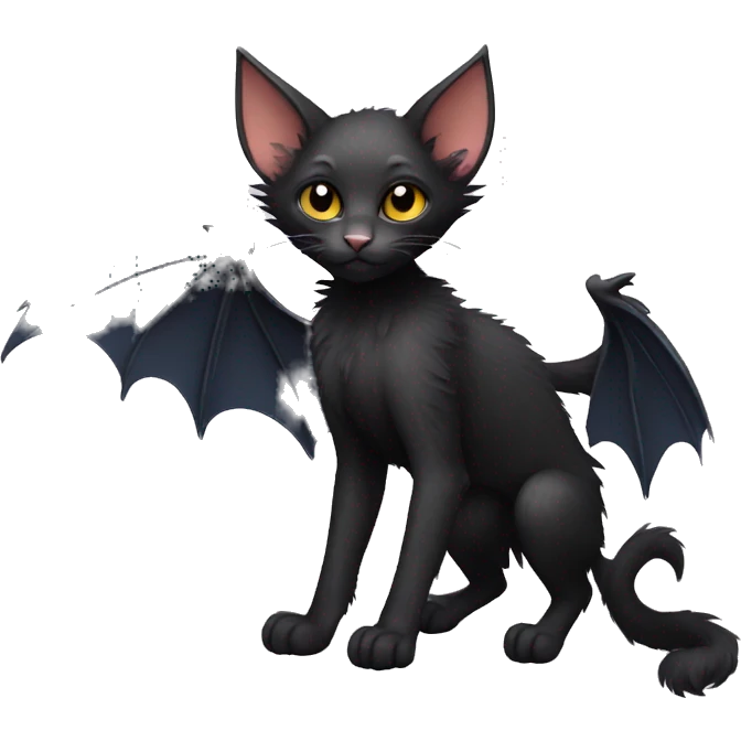 Black Lykoi cat with bat wings full body emoji