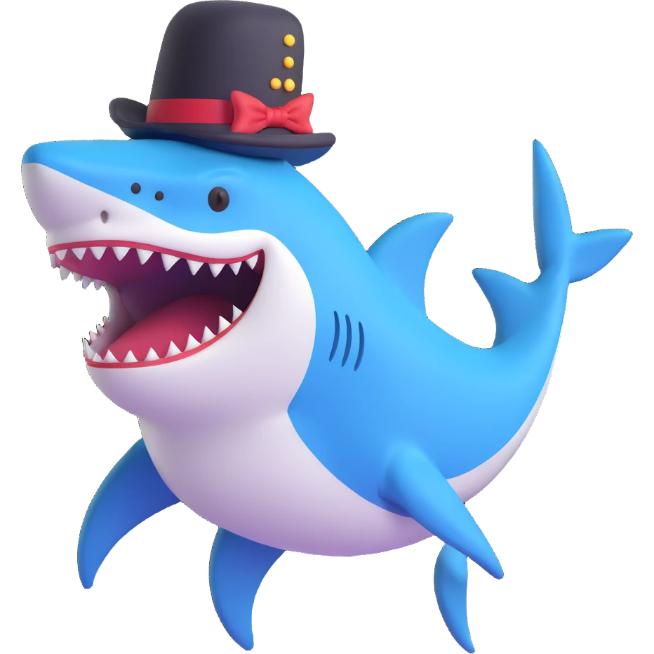 shark wearing a top hat emoji